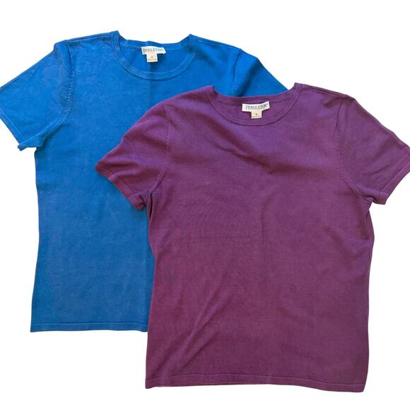 Pendleton Silk Blend Knit Tee Shirt Women's XS Blue & Purple Short Sleeve - Picture 1 of 10